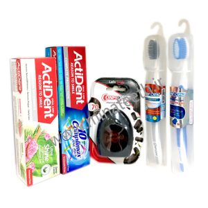 پک مسواک و خمیردندان و نخ دندان